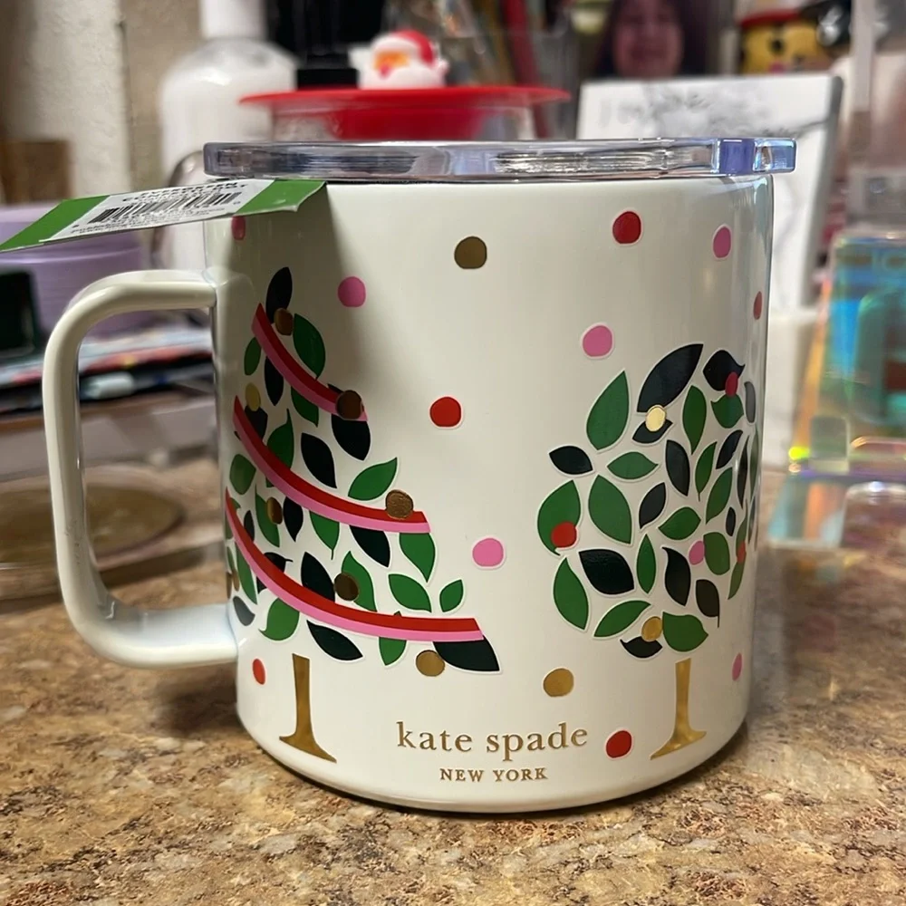 Kate Spade Stainless Steel Coffee Mug in Evergreen Confetti Dot